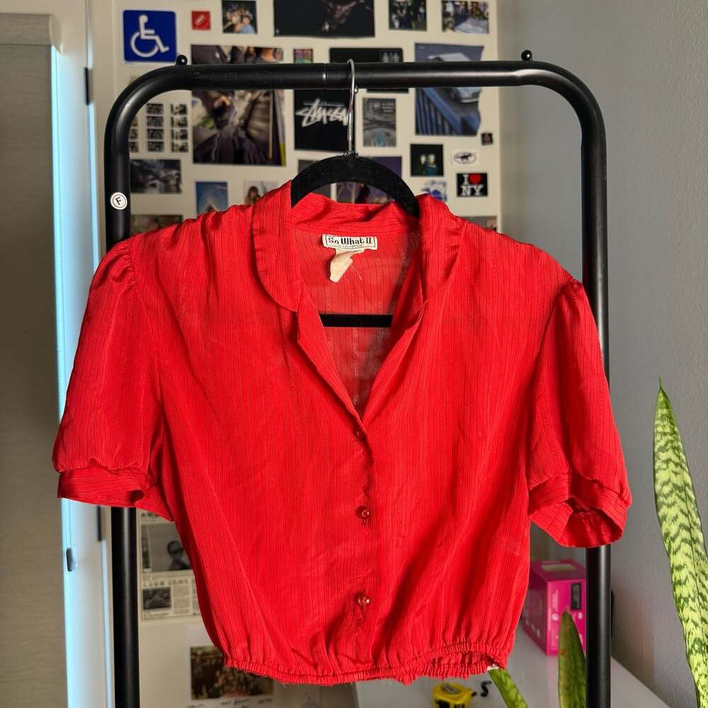 Vintage So What ll Bellissimo Printed Square Neck Sleeveless Cropped Button up